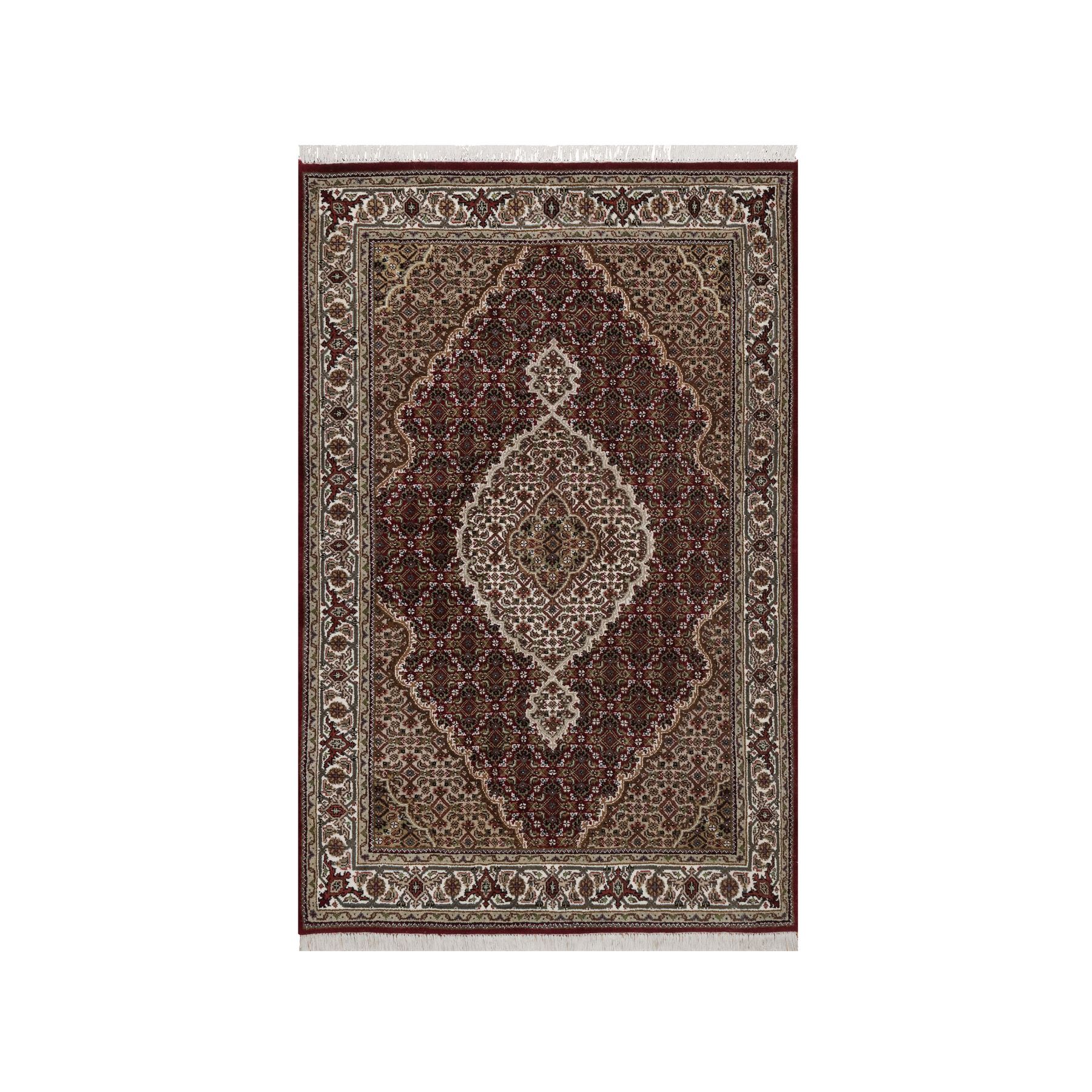 Rhubarb Red, Hand Knotted, Tabriz Mahi with Fish Medallion Design, 100% Wool, 175 KPSI, Oriental Rug